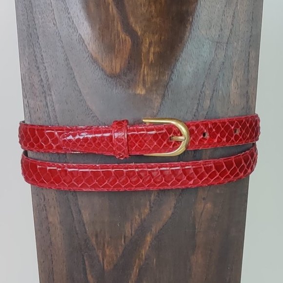 Harvé Benard red genuine snakeskin skinny belt, size L, 34" length, 3/4" wide - Picture 1 of 4